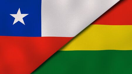 Two states flags of Chile and Bolivia. High quality business background. 3d illustrationの写真素材