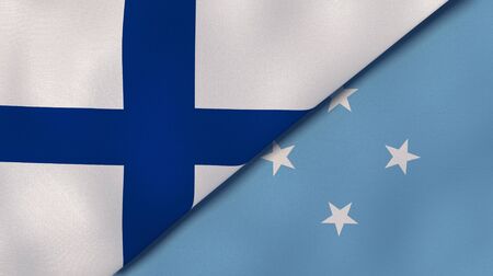 Two states flags of Finland and Micronesia. High quality business background. 3d illustrationの写真素材