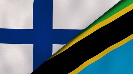 Two states flags of Finland and Tanzania. High quality business background. 3d illustrationの写真素材