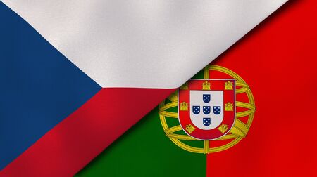 Two states flags of Czech Republic and Portugal. High quality business background. 3d illustrationの写真素材