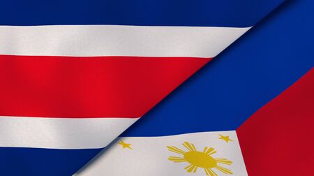 Two states flags of Costa Rica and Philippines. High quality business background. 3d illustrationの写真素材