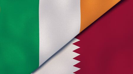Two states flags of Ireland and Qatar. High quality business background. 3d illustrationの写真素材