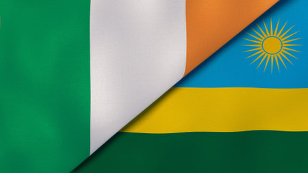 Two states flags of Ireland and Rwanda. High quality business background. 3d illustrationの写真素材
