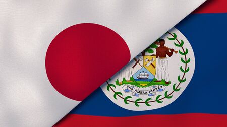 Two states flags of Japan and Belize. High quality business background. 3d illustrationの写真素材