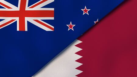 Two states flags of New Zealand and Qatar. High quality business background. 3d illustrationの写真素材