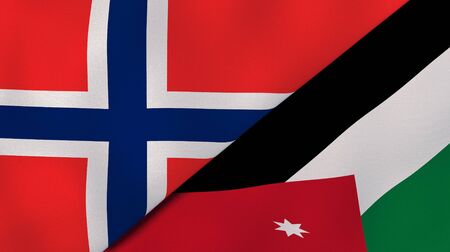 Two states flags of Norway and Jordan. High quality business background. 3d illustrationの写真素材