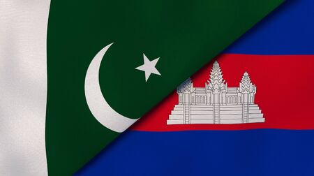 Two states flags of Pakistan and Cambodia . High quality business background. 3d illustrationの写真素材