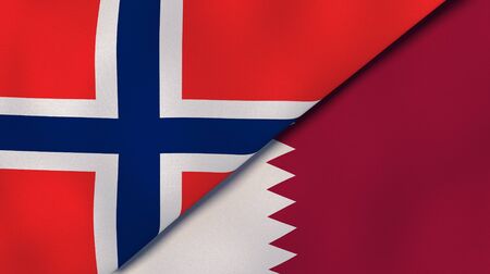 Two states flags of Norway and Qatar. High quality business background. 3d illustrationの写真素材