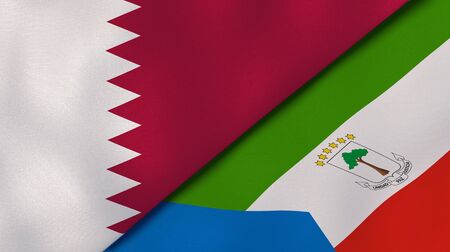 Two states flags of Qatar and Equatorial Guinea. High quality business background. 3d illustrationの写真素材