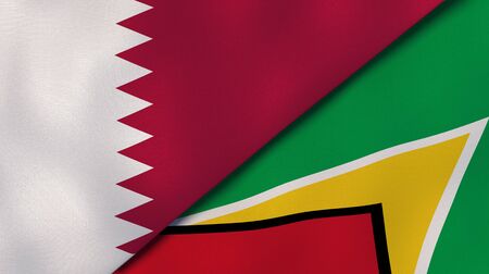 Two states flags of Qatar and Guyana. High quality business background. 3d illustration
