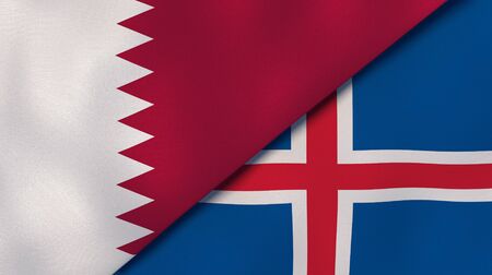 Two states flags of Qatar and Iceland. High quality business background. 3d illustrationの写真素材