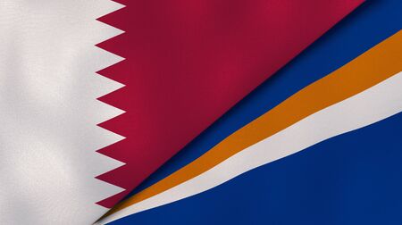 Two states flags of Qatar and Marshall Islands. High quality business background. 3d illustrationの写真素材