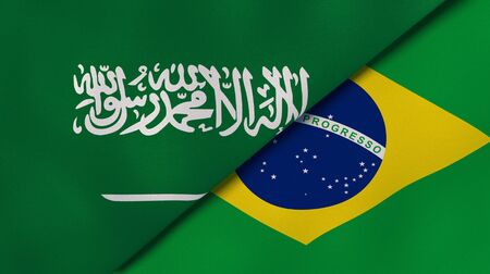 Two states flags of Saudi Arabia and Brazil. High quality business background. 3d illustrationの写真素材