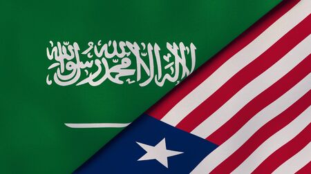 Two states flags of Saudi Arabia and Liberia. High quality business background. 3d illustrationの写真素材