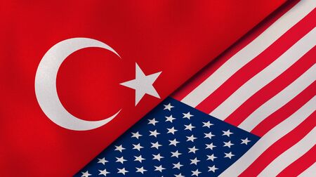 Two states flags of Turkey and United States. High quality business background. 3d illustrationの写真素材