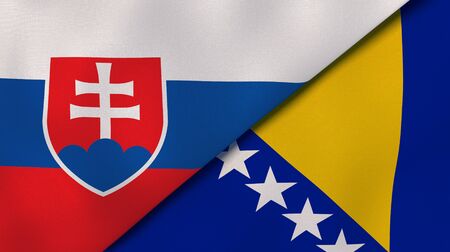 Two states flags of Slovakia and Bosnia and Herzegovina. High quality business background. 3d illustrationの写真素材