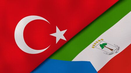 Two states flags of Turkey and Equatorial Guinea. High quality business background. 3d illustrationの写真素材