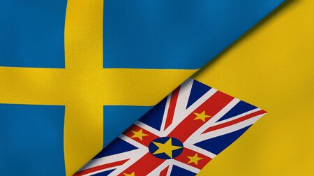Two states flags of Sweden and Niue. High quality business background. 3d illustrationの写真素材