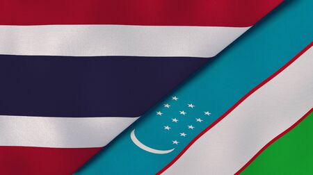 Two states flags of Thailand and Uzbekistan. High quality business background. 3d illustrationの写真素材
