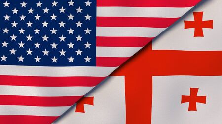 Two states flags of United States and Georgia. High quality business background. 3d illustration