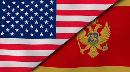 Two states flags of United States and Montenegro. High quality business background. 3d illustrationの写真素材