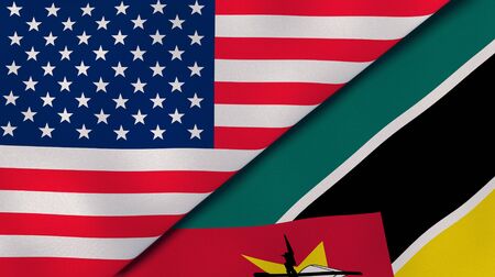 Two states flags of United States and Mozambique. High quality business background. 3d illustrationの写真素材