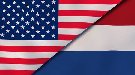 Two states flags of United States and Netherlands. High quality business background. 3d illustrationの写真素材