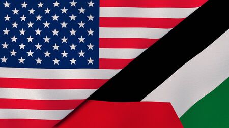 Two states flags of United States and Palestine. High quality business background. 3d illustrationの写真素材