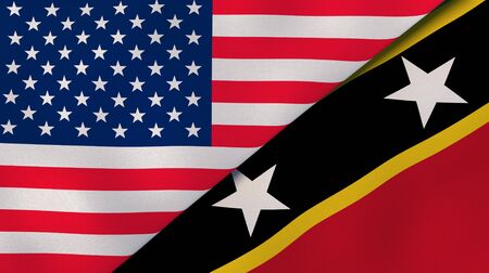 Two states flags of United States and Saint Kitts and Nevis. High quality business background. 3d illustrationの写真素材
