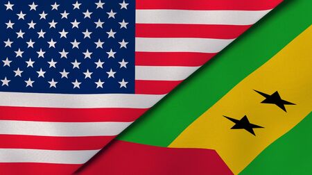 Two states flags of United States and Sao Tome and Principe. High quality business background. 3d illustrationの写真素材