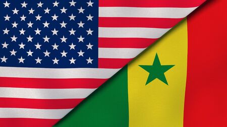 Two states flags of United States and Senegal. High quality business background. 3d illustrationの写真素材