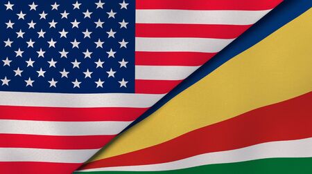 Two states flags of United States and Seychelles. High quality business background. 3d illustrationの写真素材