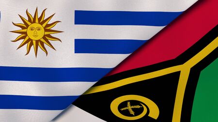 Two states flags of Uruguay and Vanuatu. High quality business background. 3d illustrationの写真素材