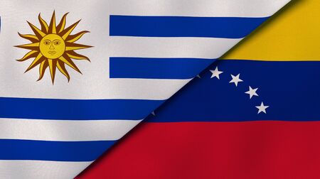 Two states flags of Uruguay and Venezuela. High quality business background. 3d illustrationの写真素材
