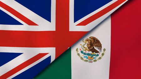 Two states flags of United Kingdom and Mexico. High quality business background. 3d illustrationの写真素材