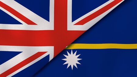 Two states flags of United Kingdom and Nauru. High quality business background. 3d illustrationの写真素材