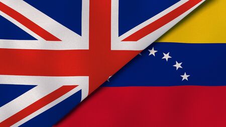 Two states flags of United Kingdom and Venezuela. High quality business background. 3d illustrationの写真素材