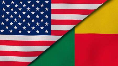Two states flags of United States and Benin. High quality business background. 3d illustrationの写真素材