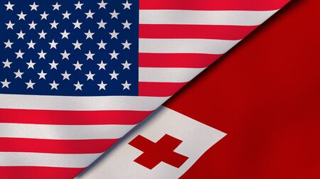 Two states flags of United States and Tonga. High quality business background. 3d illustrationの写真素材