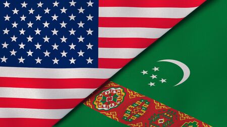 Two states flags of United States and Turkmenistan. High quality business background. 3d illustrationの写真素材