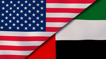 Two states flags of United States and United Arab Emirates. High quality business background. 3d illustrationの写真素材