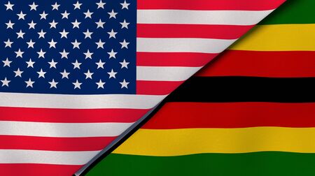 Two states flags of United States and Zimbabwe. High quality business background. 3d illustrationの写真素材