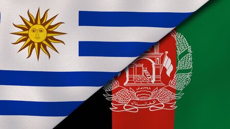 Two states flags of Uruguay and Afghanistan. High quality business background. 3d illustrationの写真素材