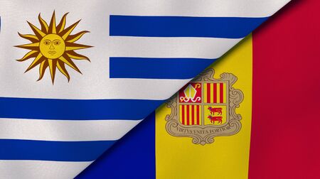 Two states flags of Uruguay and Andorra. High quality business background. 3d illustrationの写真素材