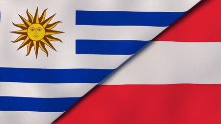 Two states flags of Uruguay and Austria. High quality business background. 3d illustrationの写真素材
