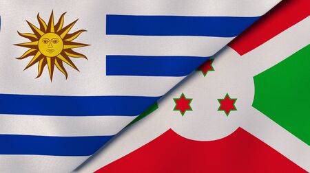 Two states flags of Uruguay and Burundi. High quality business background. 3d illustrationの写真素材