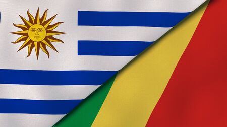 Two states flags of Uruguay and Congo. High quality business background. 3d illustrationの写真素材