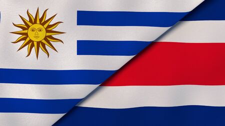 Two states flags of Uruguay and Costa Rica. High quality business background. 3d illustrationの写真素材