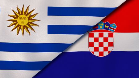Two states flags of Uruguay and Croatia. High quality business background. 3d illustrationの写真素材