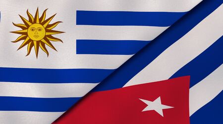 Two states flags of Uruguay and Cuba. High quality business background. 3d illustrationの写真素材